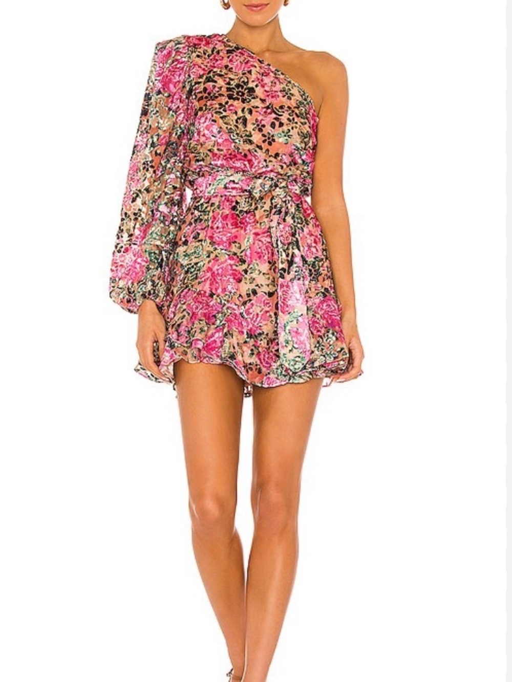 HEMANT & NANDITA Pink Floral One-Shoulder Mini Dress